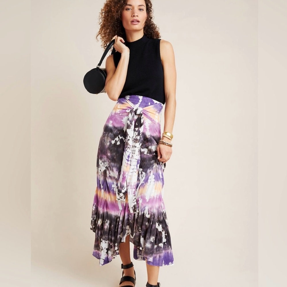 Tie-Dye Purple Midi Skirt with Front Tie